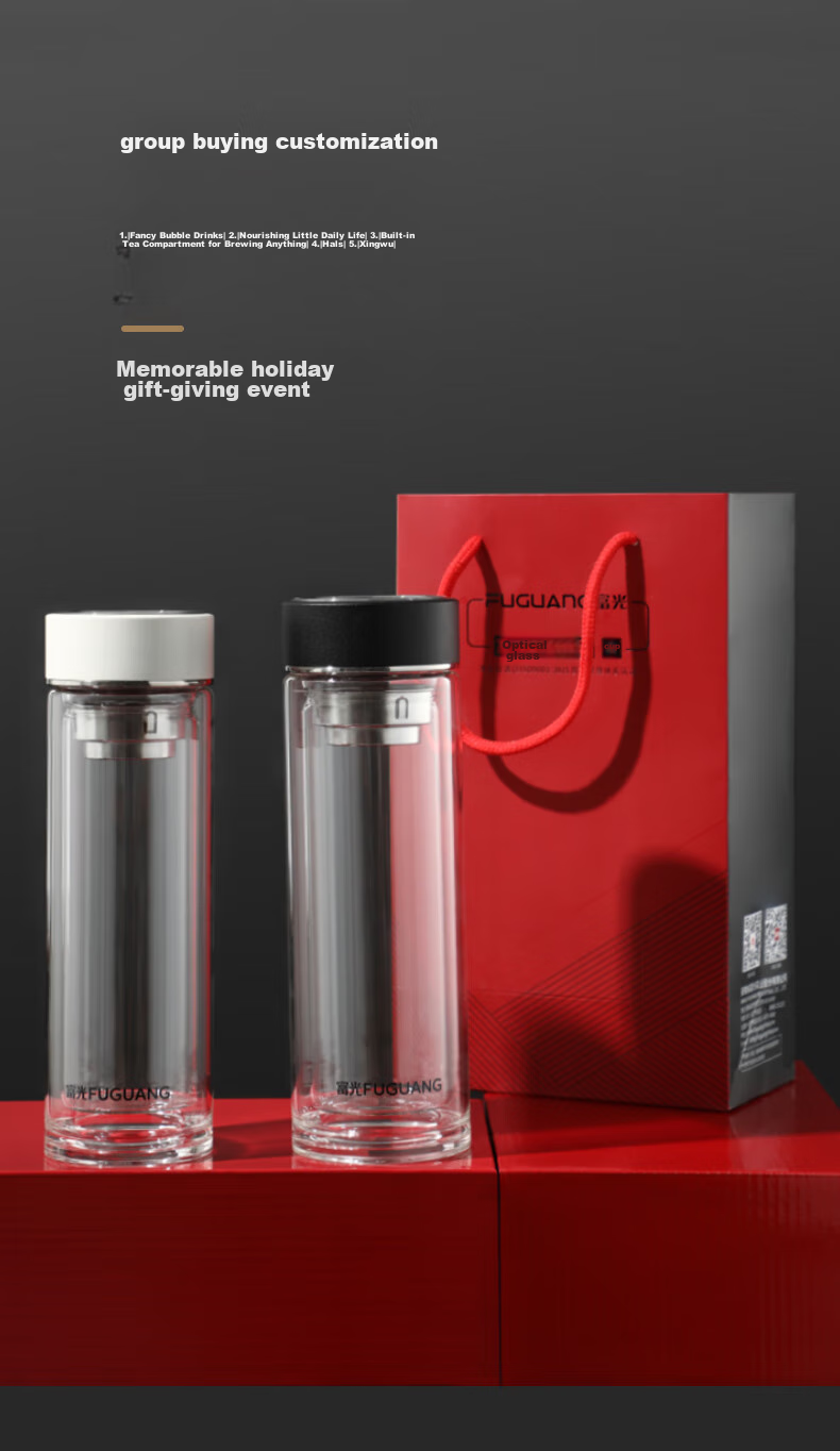 Fuguang Double-Layer Glass Cup, High Borosilicate Tea Infuser Mug, Portable Business Water Bottle for Car And Travel, Suitable for Men And Women, 400ml 1