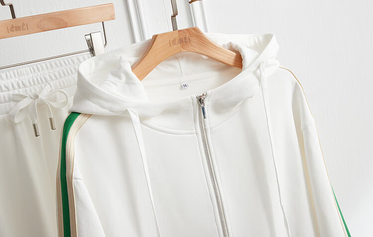 Dme [Woven Casual Set] Spring And Autumn Hooded Long-Sleeve Top Mid-Rise Pants Two-Piece Set for Women, Off-White, XL 8