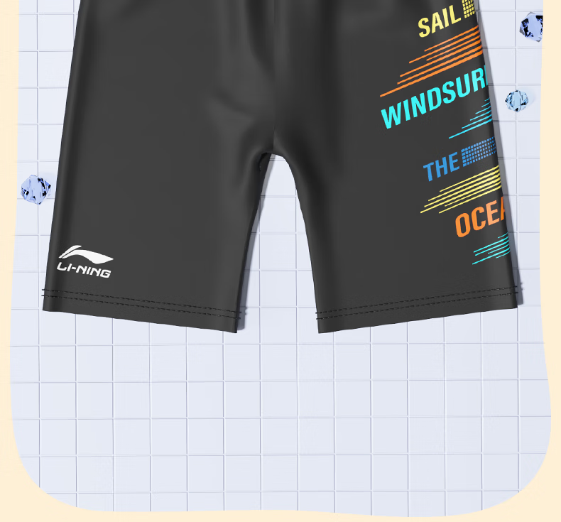 Li-Ning Children's Swim Trunks, Boys' Professional Swimming Training Knee-Length Breathable Quick-Dry Swim Shorts, 109 Black-Gray, Size 140 3
