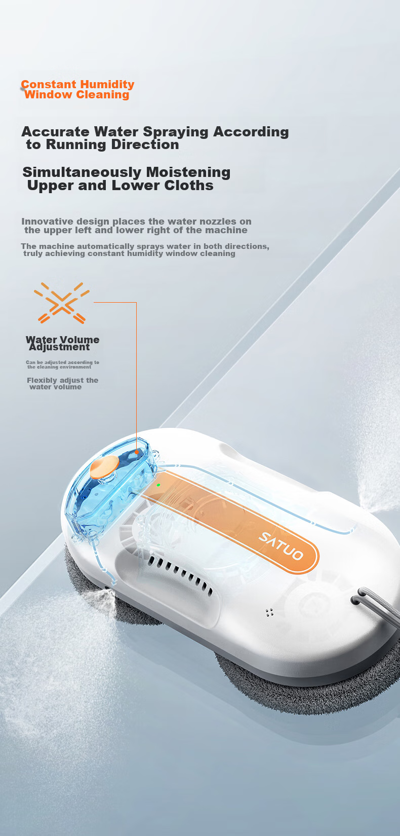 SATUO Lite Window Cleaning Robot, Automatic Water Spray Wet Wiping, No Edge Cleaning, Glass Cleaning Robot, Water Spray And Wipe Window Cleaning Device 8