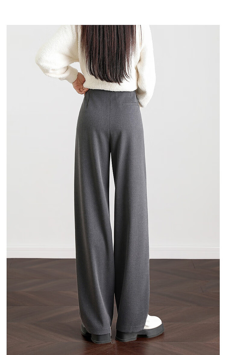 Dme [Zhi Gan Low Saturation] Spring And Autumn Smart Commute Waist-Cutting Color-Block Long Pants Double-Folded Brushed Women's Casual Trousers 8