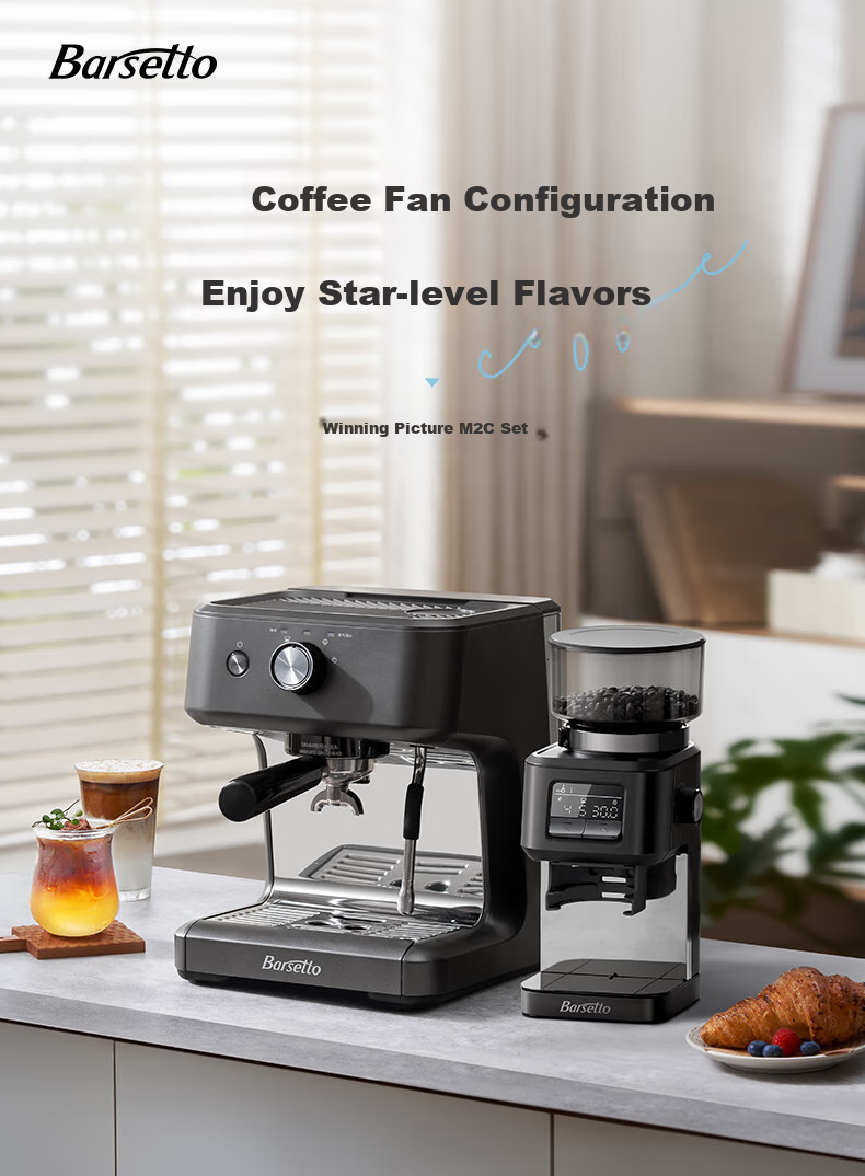 Barsetto [30-Day Price Protection] Baisengtu Italian Semi-Automatic Home Cold Brew Coffee Machine, Temperature-Controlled Pump-Pressed Extraction, Detachable Machine for Hot And Cold Dual Extraction, Small Grinder, M2C Black Set 3
