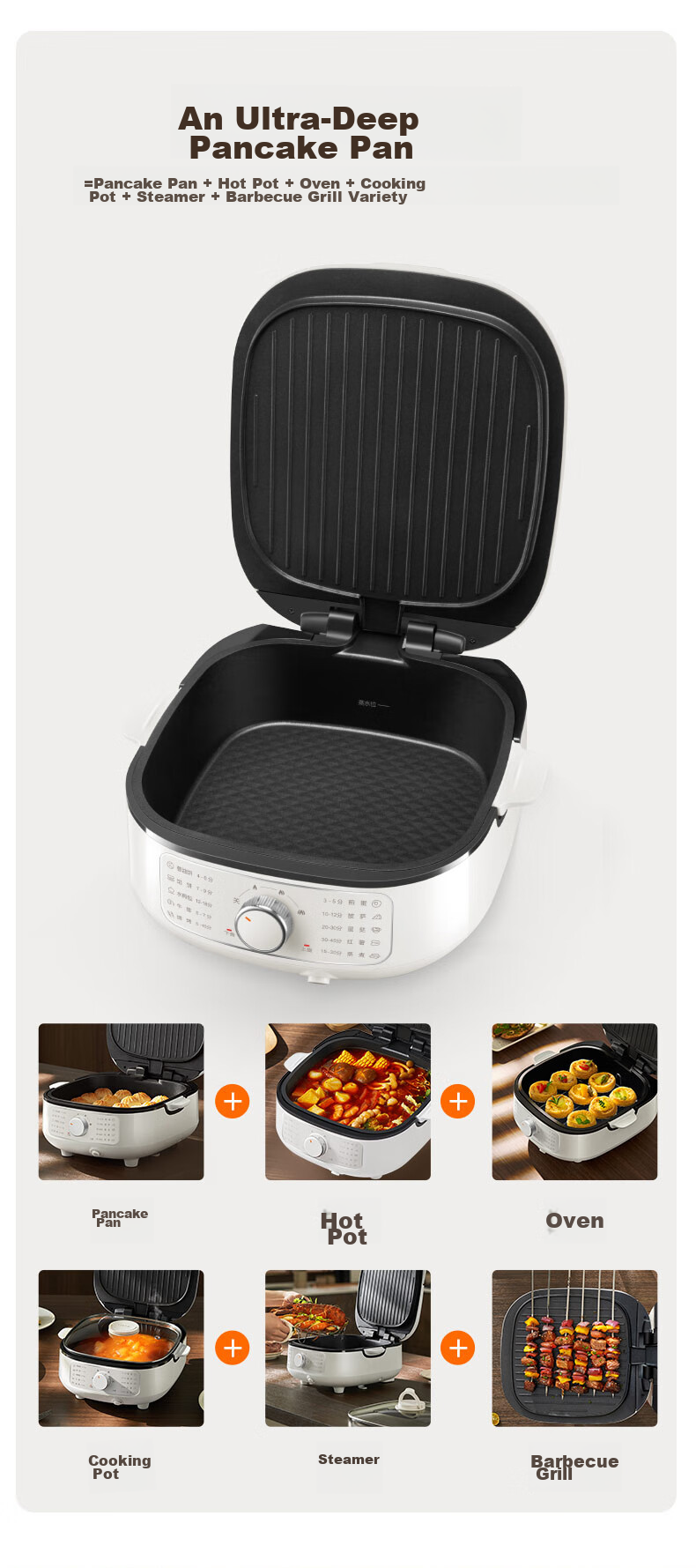 SUPOR Electric Griddle with Detachable Upper And Lower Plates, Steamer Pot Hot Pot Wok, Pancake Maker Sandwich Machine Breakfast Maker 75mm Deep Adjustable Heat JT2828R864 2