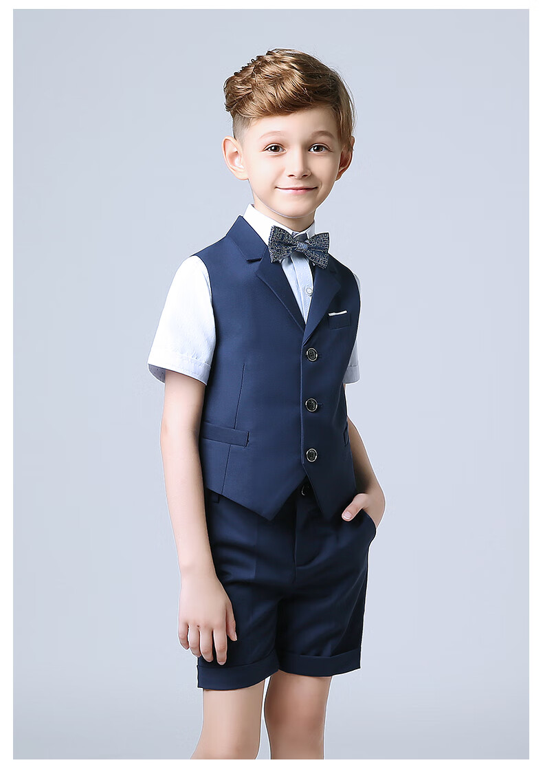 ROMON Boys' Suit, Formal Wear for Children's Holiday Performances, Vest Set for Hosting Weddings And Graduations, Navy Blue, Size 140 18