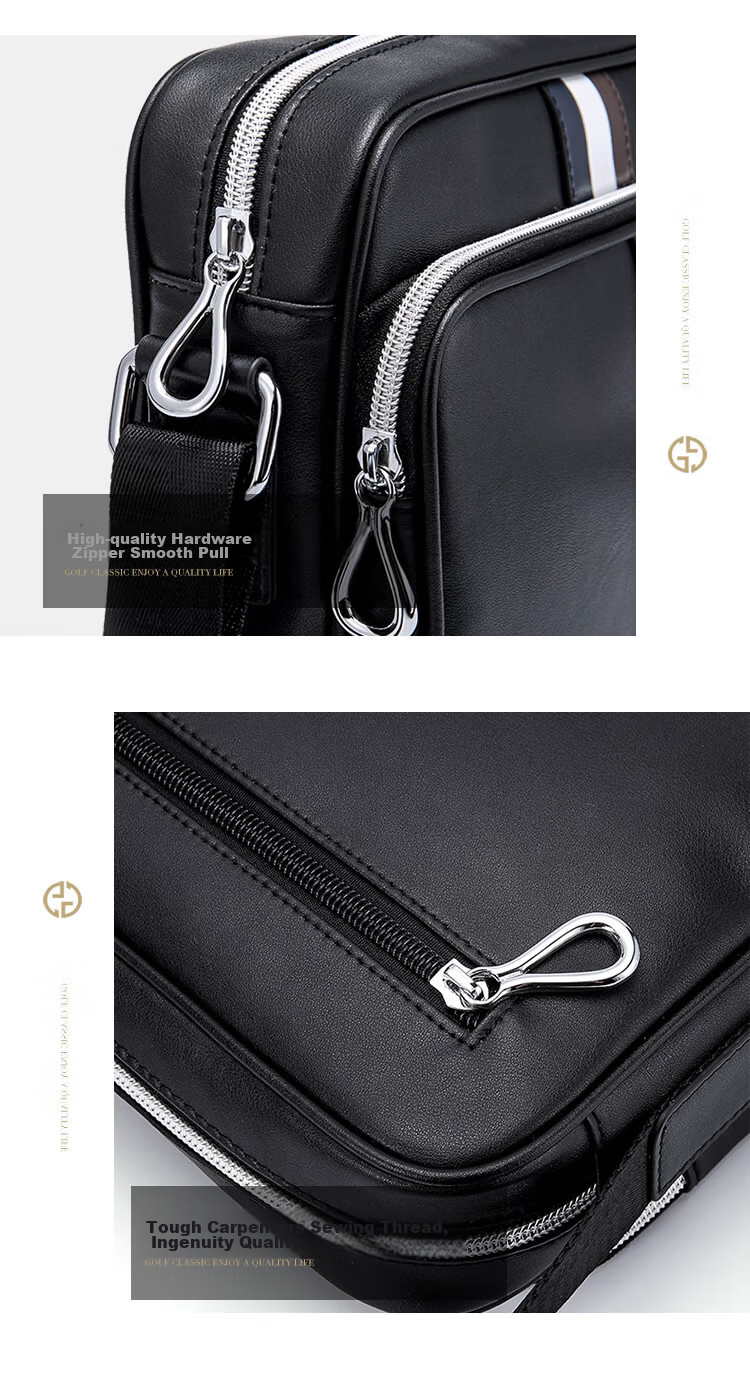 GOLF Shoulder Bag for Men, Top-Grain Leather with Microfiber Crossbody Bag, Business Commute Contrasting Color Messenger Bag, Black 14