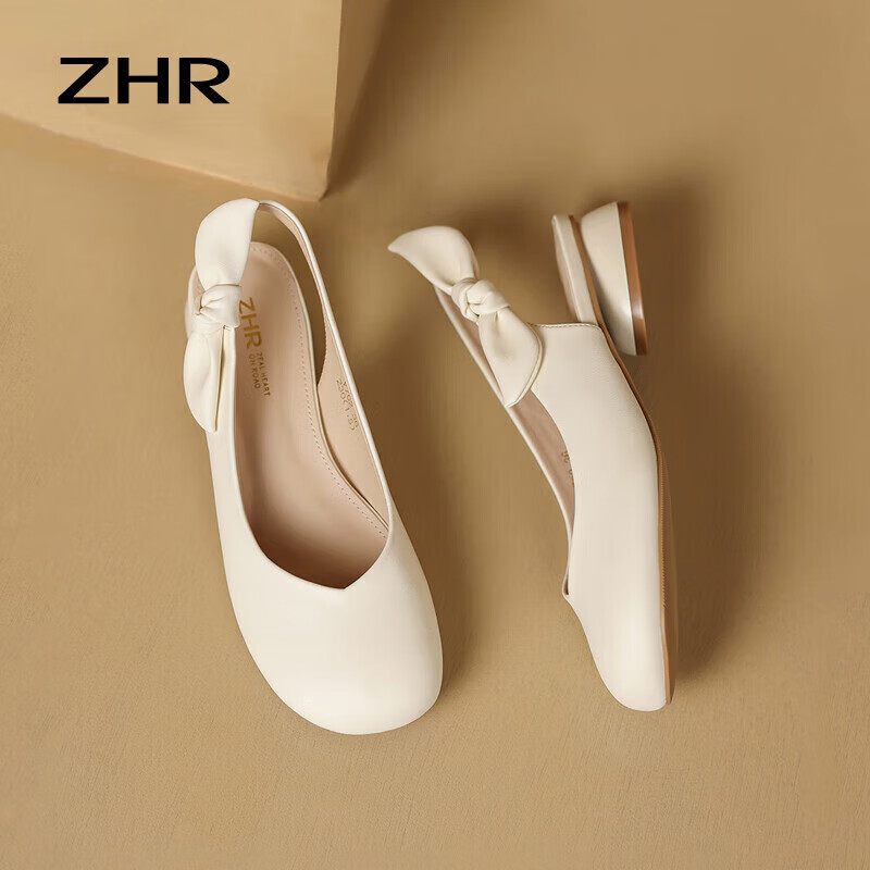 ZHR Women's Sandals with Bowknot, Elastic Band, Versatile Single Shoes, Fairy Style Elegant Women's Shoes Y702 Beige Size 37