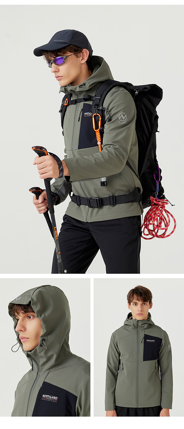 NORTHLAND [Baihulin] Outdoor Men's Windproof And Water-Resistant Soft Shell Jacket for Hiking And Mountaineering, Triple Protection Oil-Proof And Stain-Resistant Coat 11