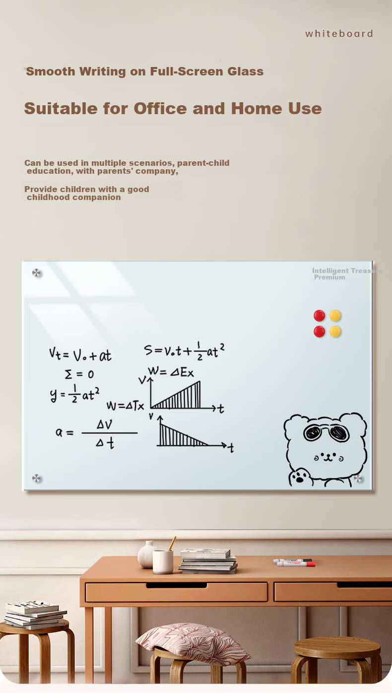 Zhibaozhenpin Glass Whiteboard, Hanging Magnetic Tempered Glass Office Meeting Board, Writing Board for Home And Teaching Use [90*120cm with Holes, Self-Installation] 4