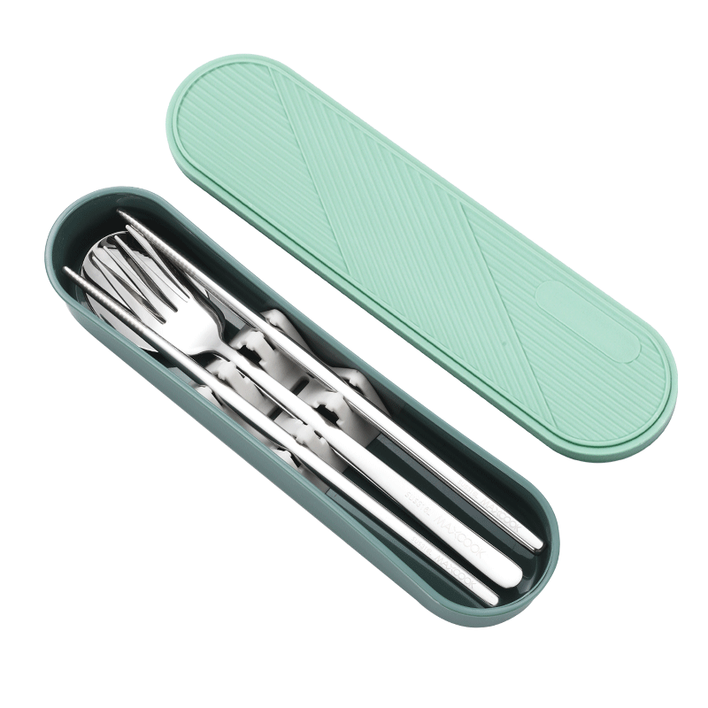 MAXCOOK 316L Stainless Steel Chopsticks And Spoon Tableware Set, Portable Three-Piece Chopsticks And Spoon Set, Nordic Green MCK5138
