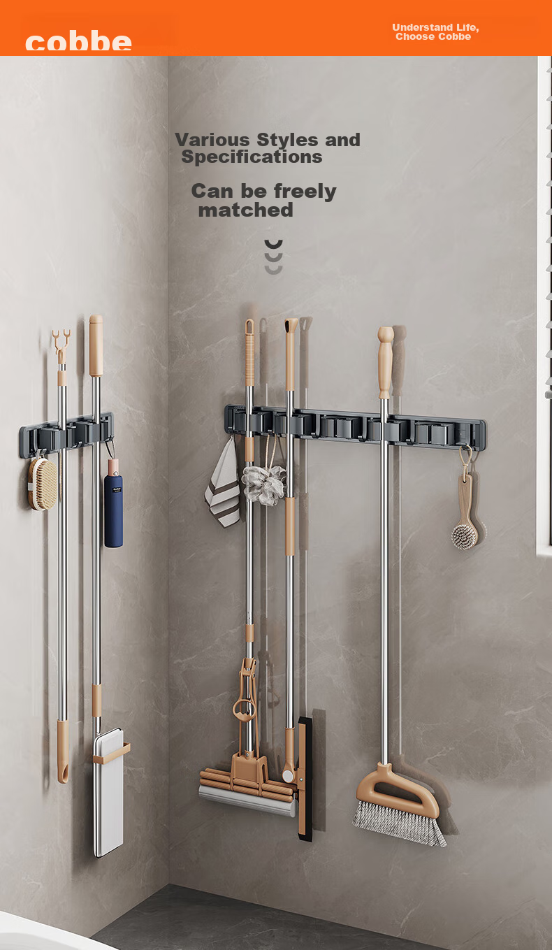 Cobbe Space Aluminum Mop Wall Hook, No Drilling Required, Broom And Cloth Holder, Bathroom Storage Organizer 9