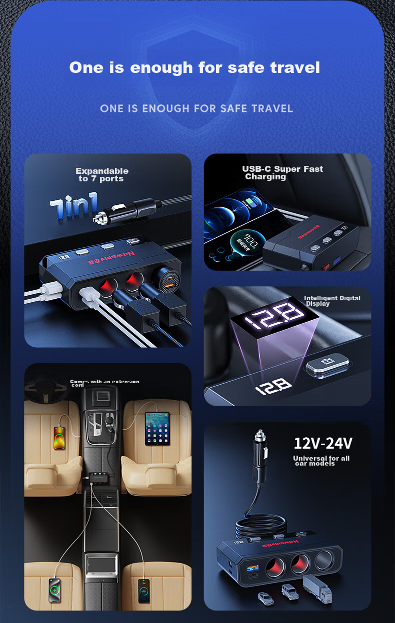 Newsmy Car Charger, Super Fast Charging Cigarette Lighter, Three-In High-Power Car Adapter Plug, Car Fast Charging 3