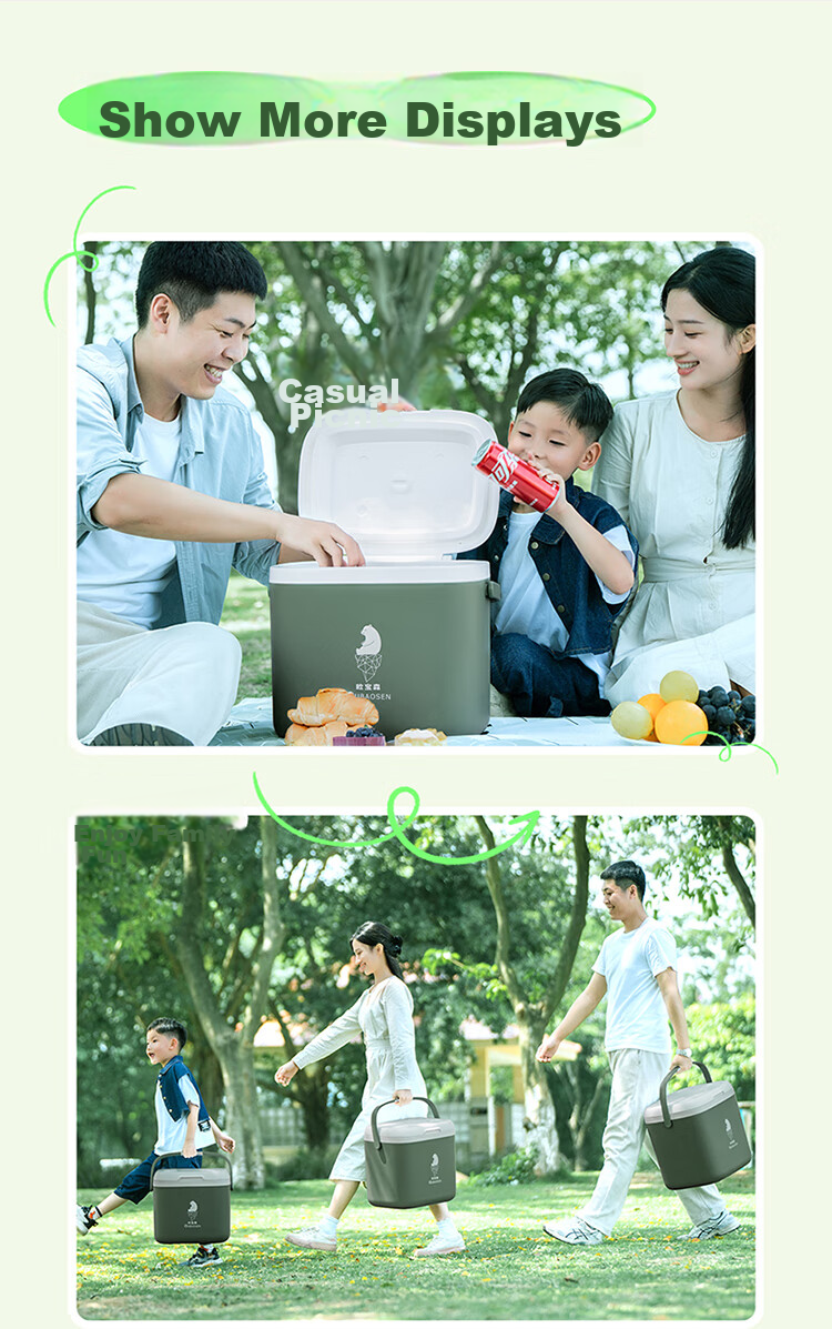 Oubaosen 24-Liter Insulated Cooler Box, Outdoor Refrigerator, PU Foam, Green Camping Ice Box 14