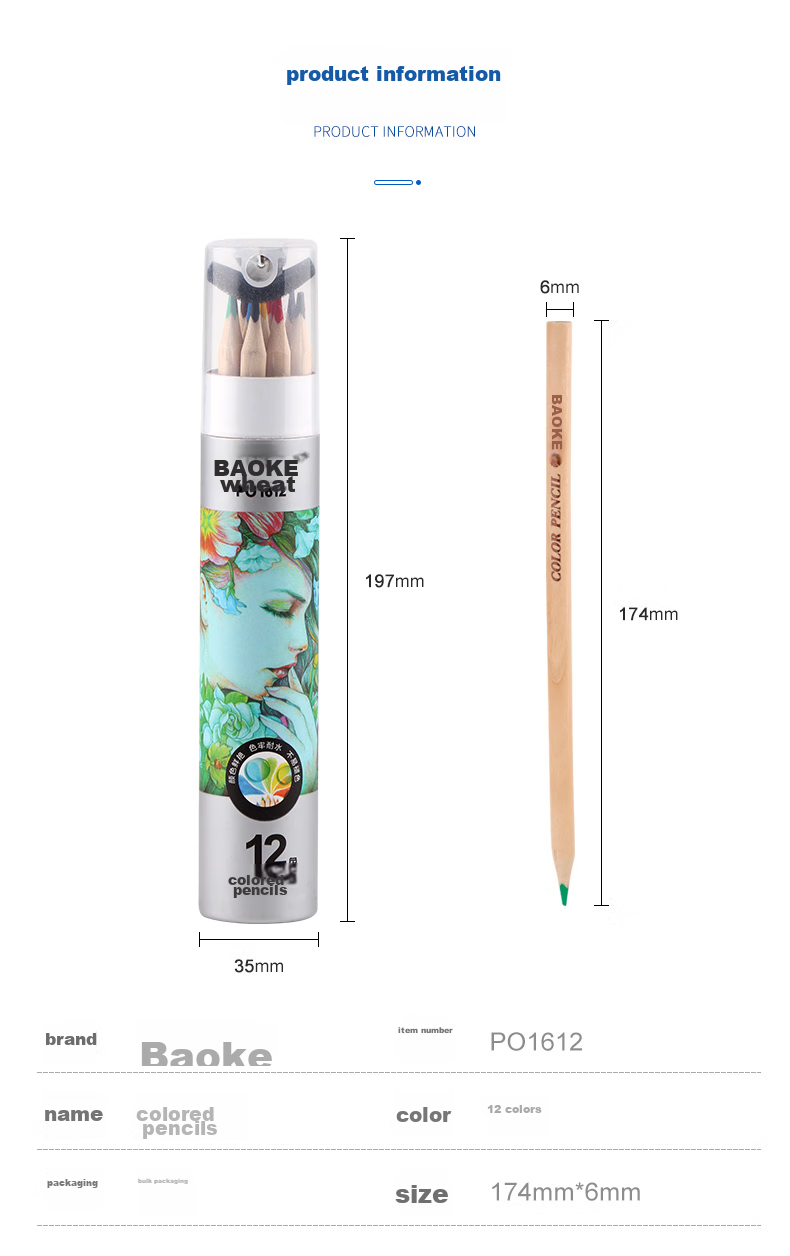 BAOKE PO1612 Natural Wood Oil-Based 12-Color Triangular Barrel Colored Pencils, Vibrant Colors, Drawing Pencils in Paper Tube, Essential for Students' Back-To Supplies 9
