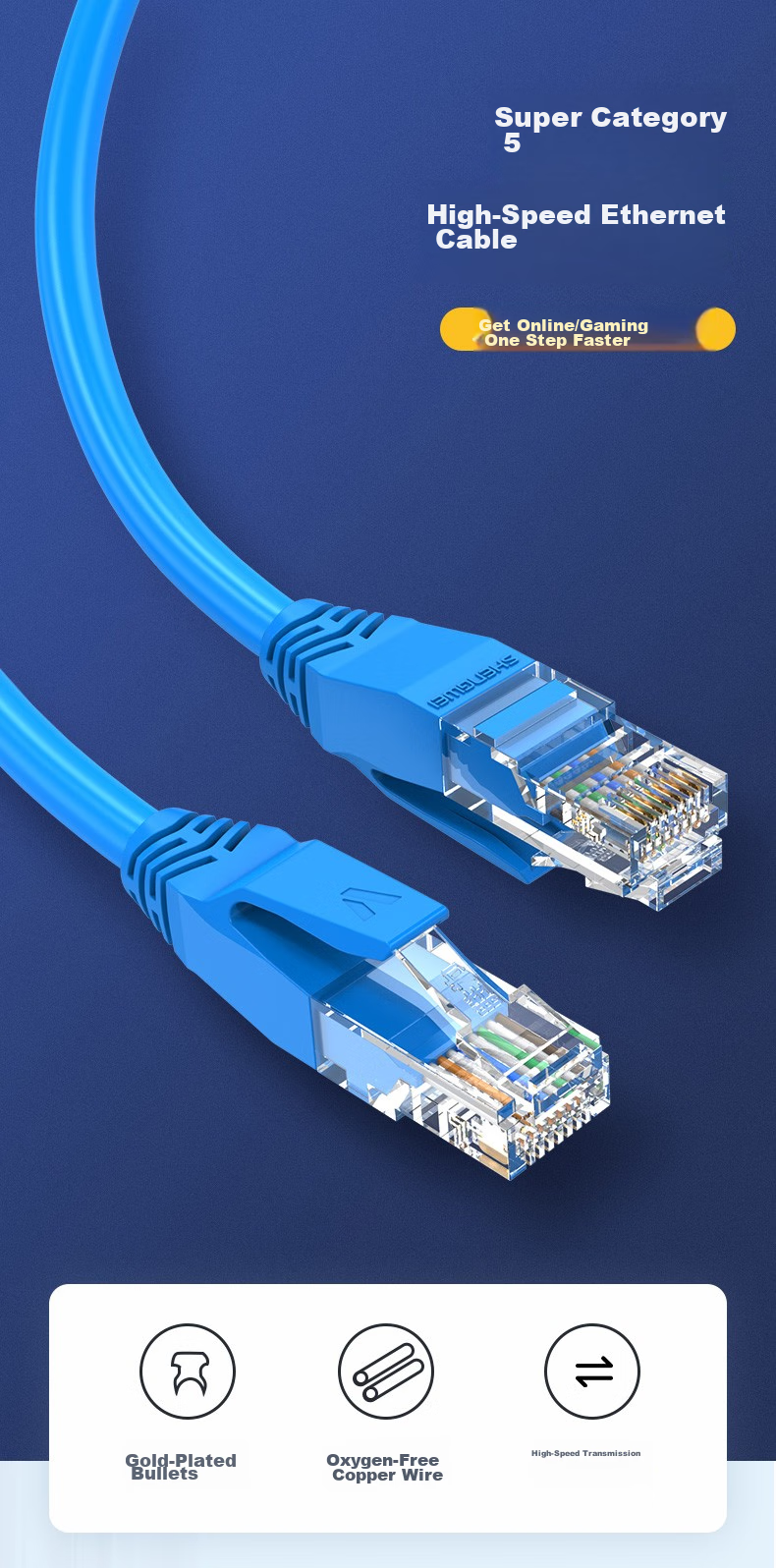 Shengwei Cat5e Ethernet Cable, High-Speed Network Connection Wire 2 Meters, Cat5e Patch Cord, Pure Copper Computer Broadband Unshielded Eight-Core Twisted Pair LC-2020C 1