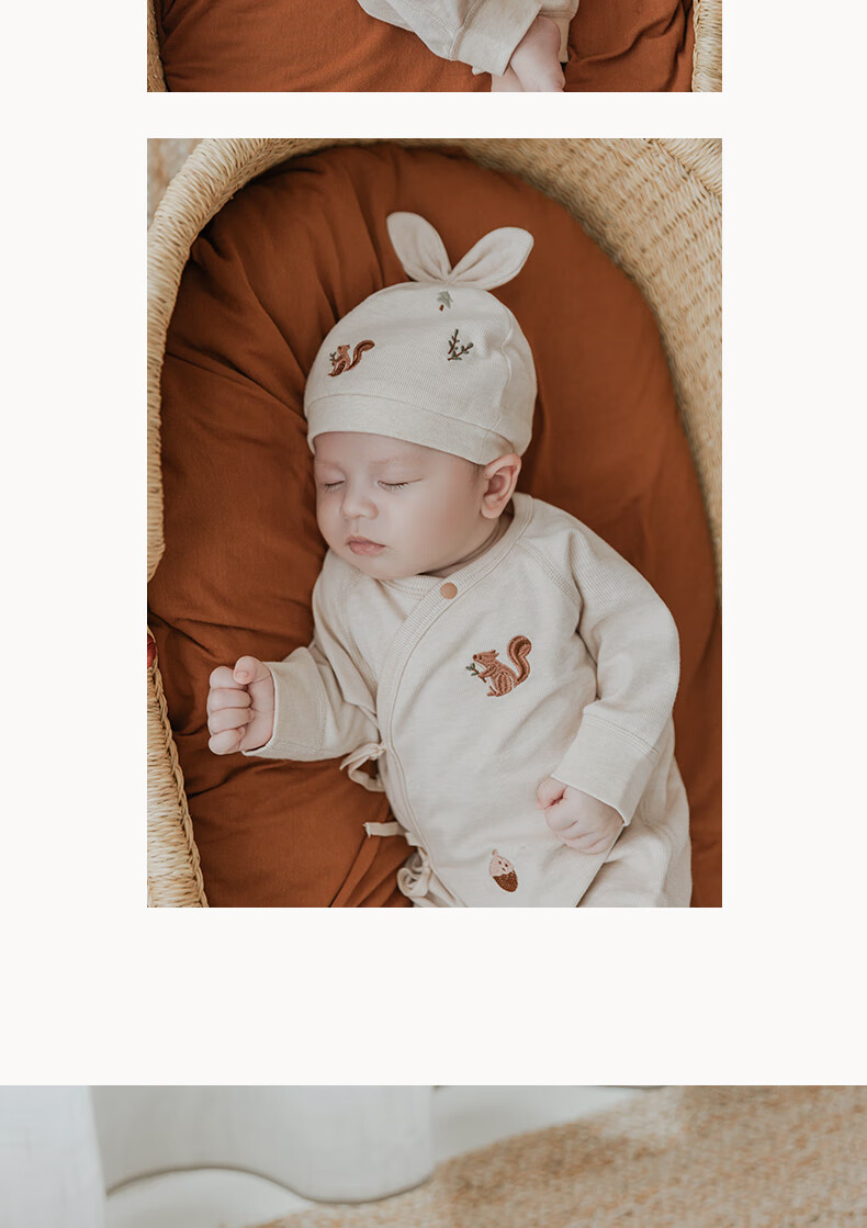Guaiqi Bear Newborn Pure Cotton One-Piece Spring and Autumn Pajamas Monk Suit Baby Seamless Romper Crawling Suit 11