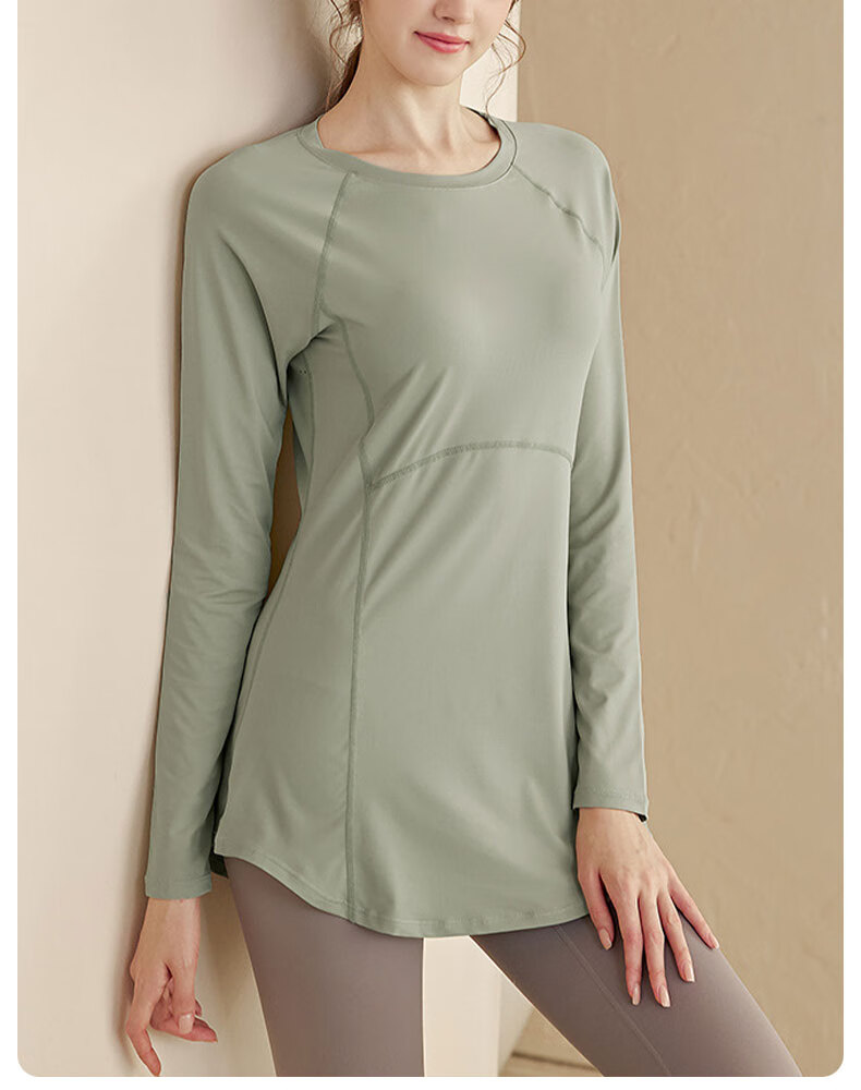 XUEXIMAN Yoga Wear Sports Top for Women, Spring And Autumn Quick-Dry Long-Sleeve T-Shirt, Mid-Length, Hip-Covering, Slimming, Breathable, for Running And Fitness 3