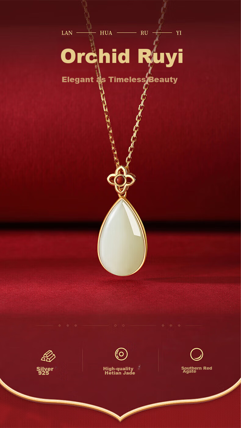 Zhenshangyin Chinese Gold Hetian Jade Silver Necklace with Jade Pendant, Women's Birthday Gift for Girlfriend, Wife, Or Mother, S925 1