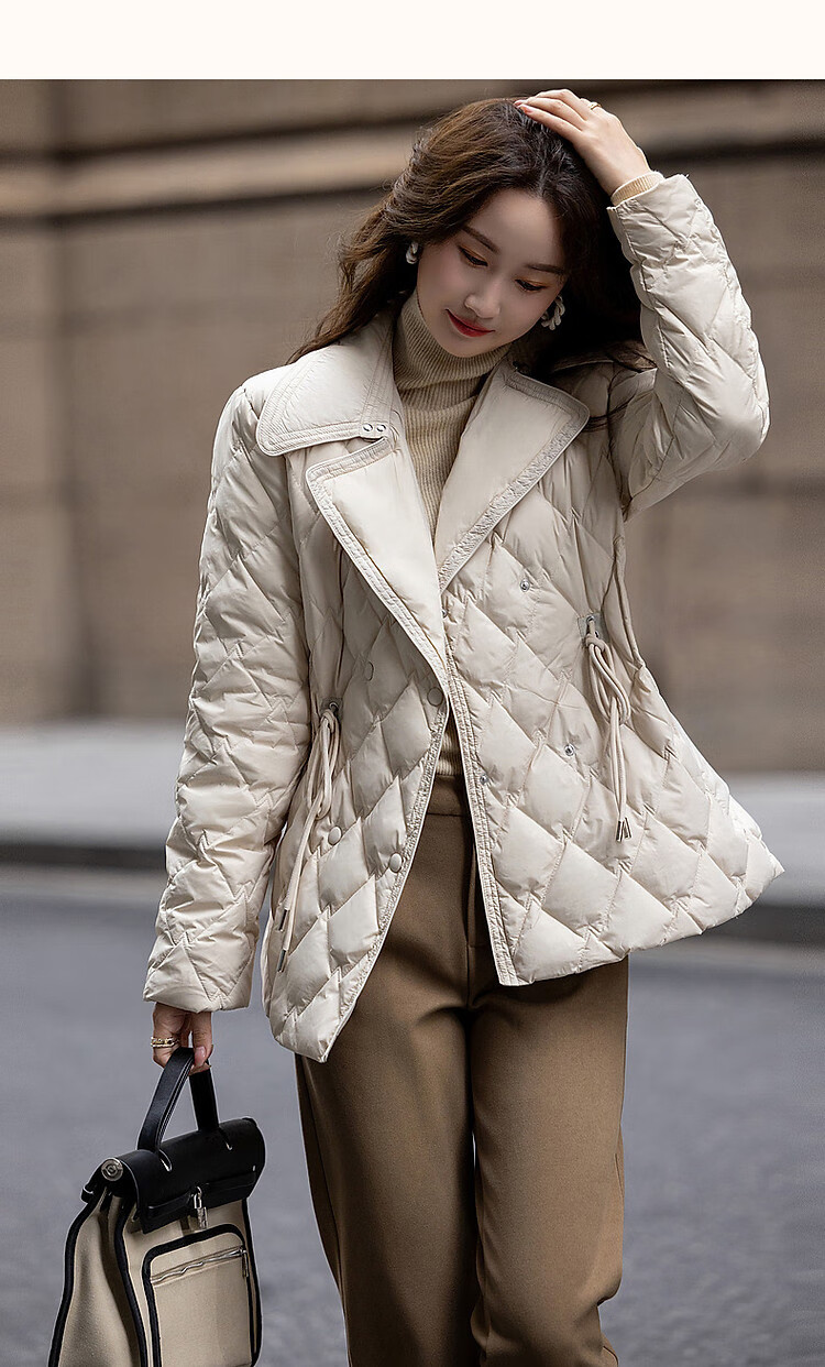 Dme [Warm And Cozy] Winter Lightweight Fluffy 90% Duck down Jacket with Elegant Lapel Collar And Short Style Women's Coat 19
