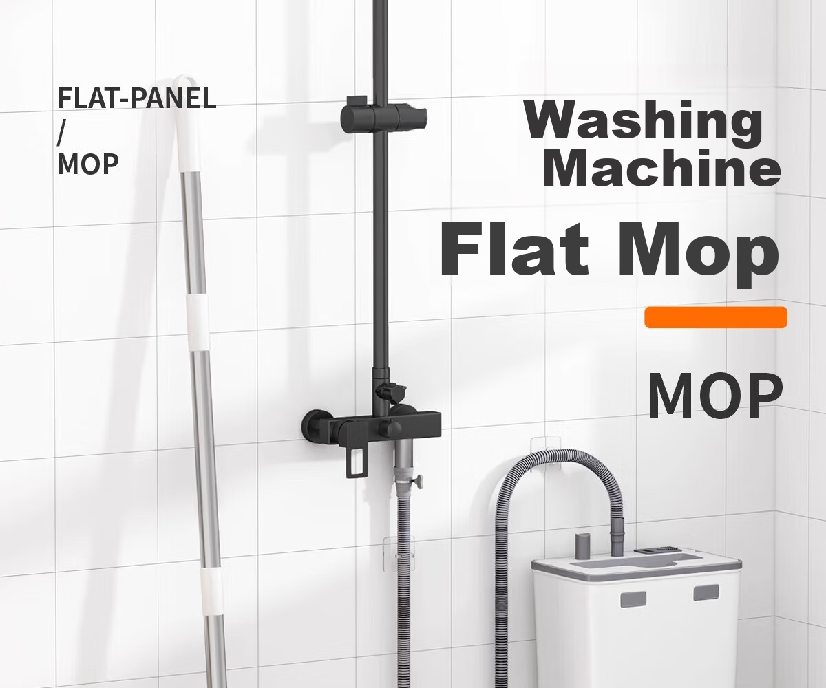Youjialiangpin Flat Mop, 40CM Handle Length, 135CM Total Length, 3 Cloths Included, Household All-In Mop without Hand Washing, Comes with Bucket, Washing Machine Mop Set 1