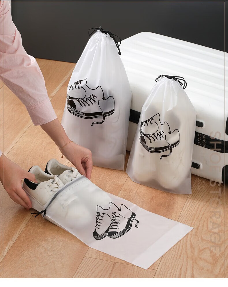 EEKIKS Drawstring Shoe Bags, Transparent Waterproof Thickened Shoe Storage Bags, 5 Large 5 Medium 10 Pieces, Small Cow Patter 2