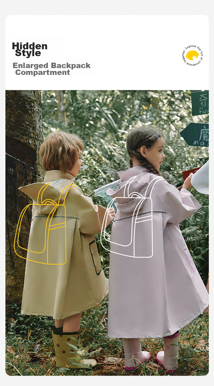 Lemonkid Children's Raincoat with Detachable Brim, School Raincoat for Boys And Girls, with Backpack Space, Full-Body Raincoat for Elementary School Students 4