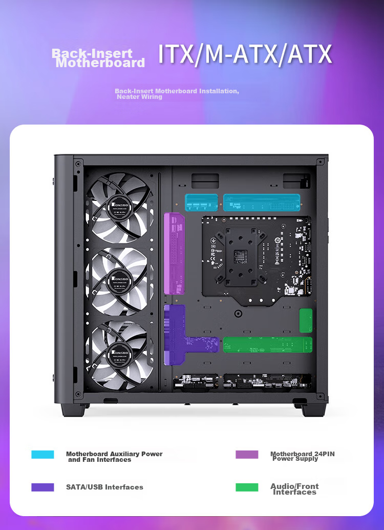 JONSBO TK-3 Black Curved Panoramic ATX Case (Dual 360 Radiator Support/ATX PSU/10 Fan Positions/Type-C Gen2 10Gbps+) 10