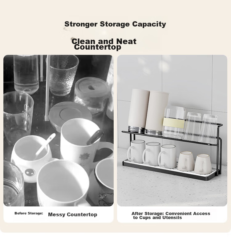 Shengxitao Cup Holder, Kitchen Draining Storage Rack, Multifunctional Double-Layer Water Cup And Tea Set Storage Shelf, Draining Tray, Home Countertop Cup Rack 3