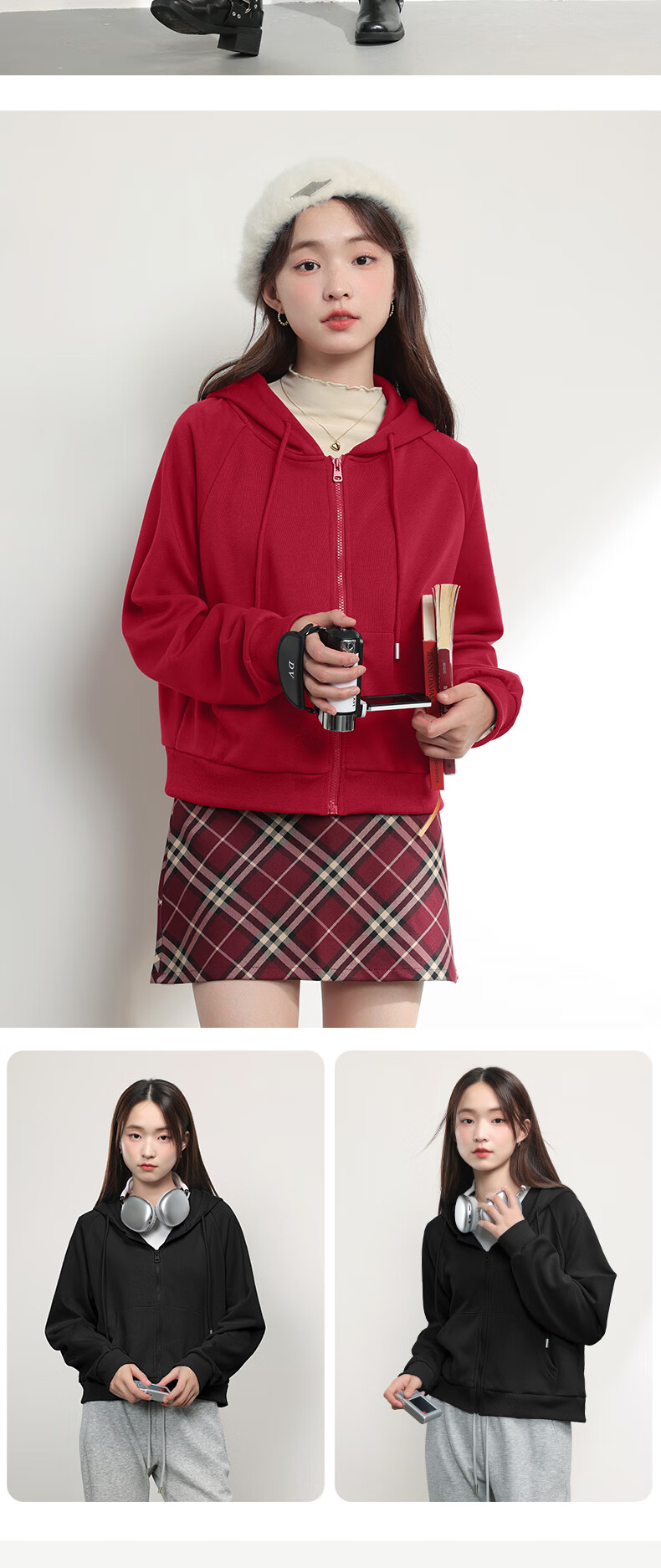 Baleno Short Hooded Cardigan Sweatshirt Jacket for Women, New Spring And Autumn 2026 Style, Petite Size, Casual Lazy Chic Outerwear 3