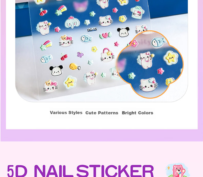 Diyu Glow-In Nail Stickers for Children And Girls, Embossed Nail Art Decals, Removable Waterproof 3-Year Baby Kids Fluorescent Nail Stickers 11