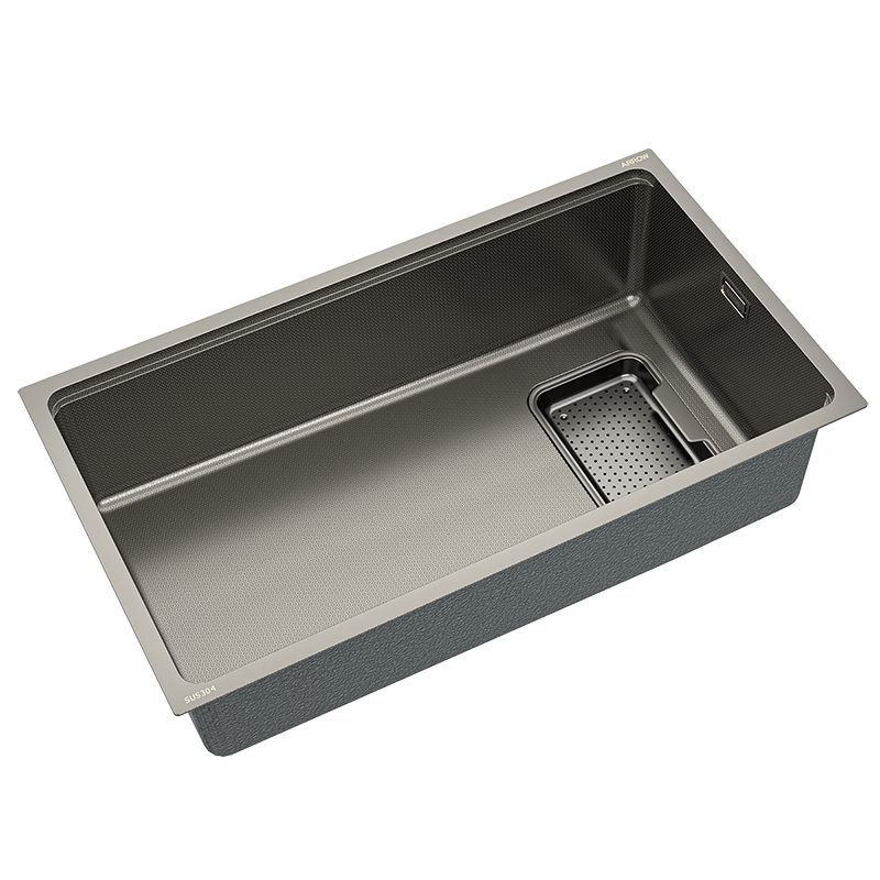 ARROW Kitchen Sink, Large Single Basin, 304 Stainless Steel Integrated Basin, Vegetable Washing Basin, Single Basin, Gun Gray, Rain Drop Textured Track Sink