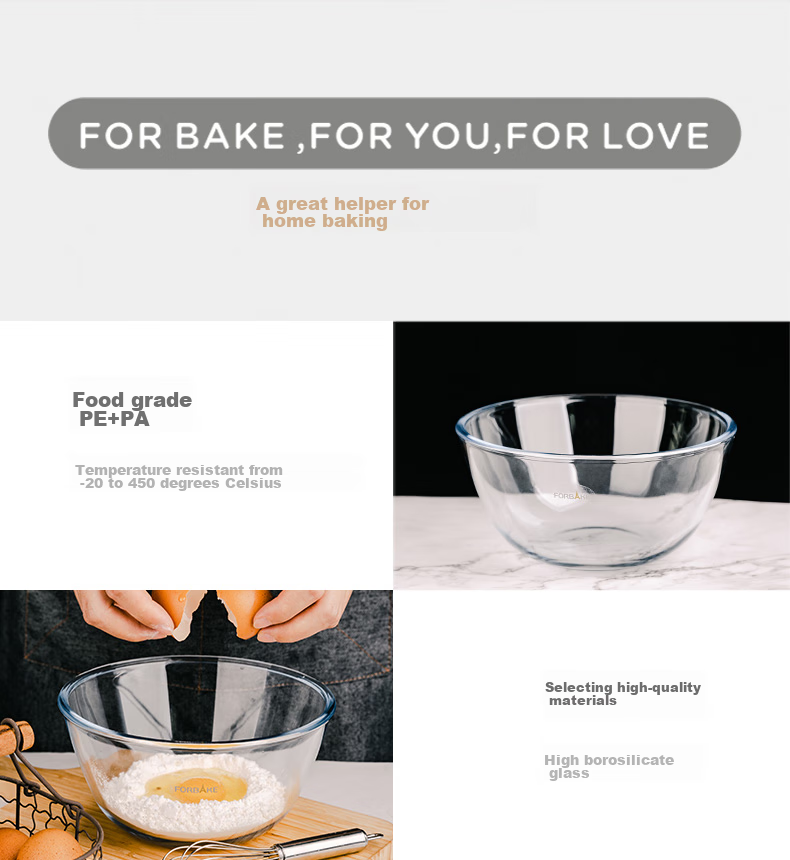 FOR BAKE Glass Mixing Bowl 23cm, Dough Bowl for Home Kitchen Baking, Deep And Thick Glass Bowl for Salad And Cooking 8