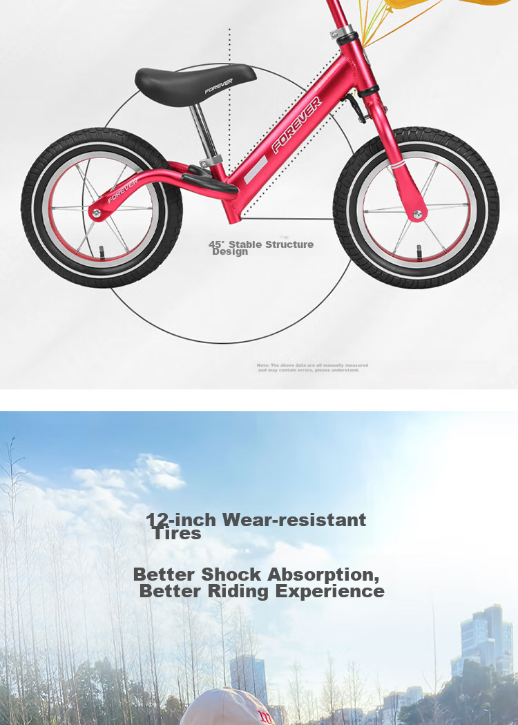 FOREVER Children's Balance Bike, Kids' Scooter for Ages 2-6, Gliding Bicycle, Two-Wheel No-Pedal Bike, Wine Red Color 6