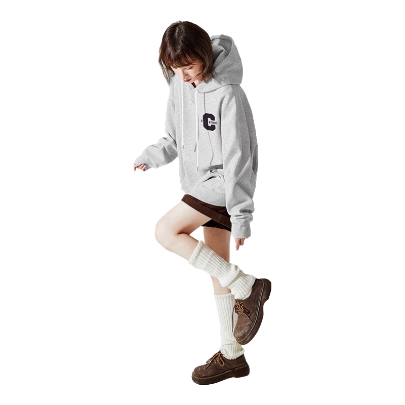 TonLion 2024 Women's Front Towel Embroidered Letter Hoodie Cold Heather Gray Fleece Lined S