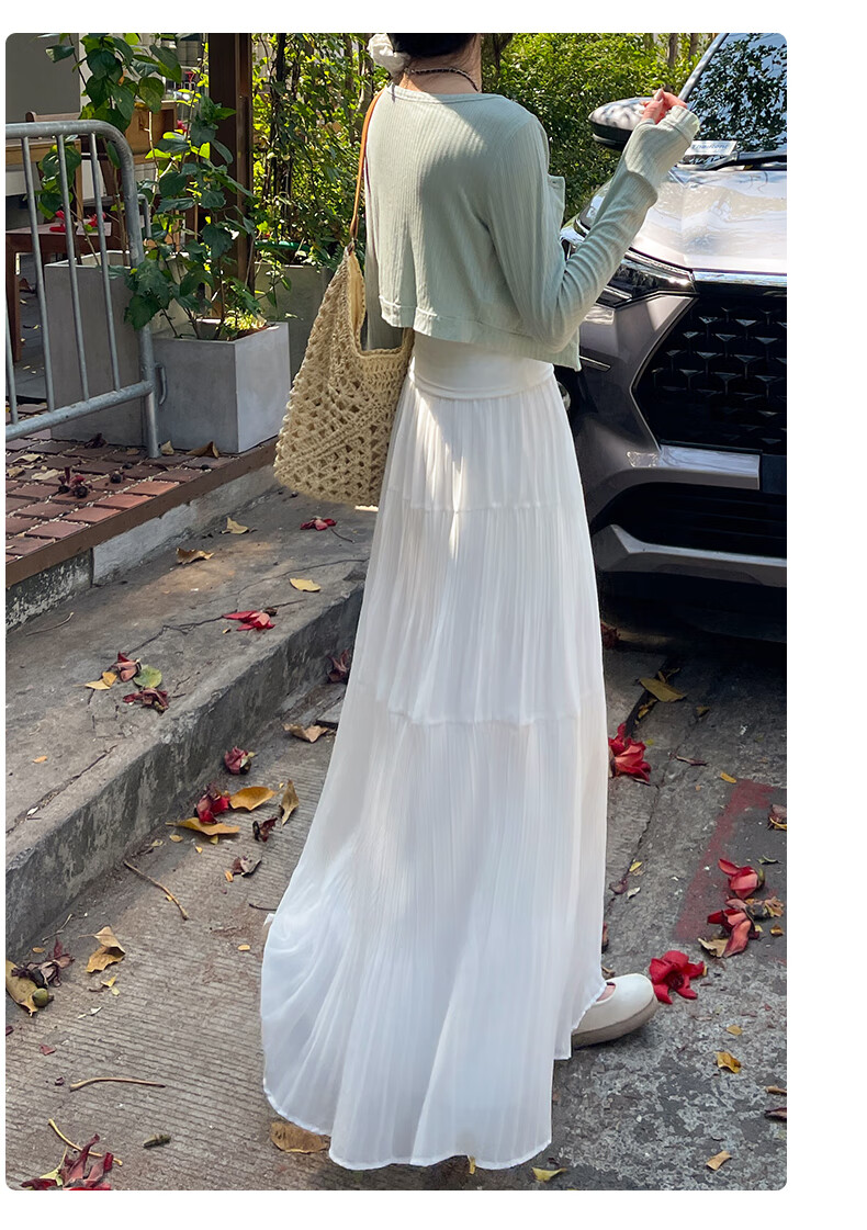 LangSha Qixi Early Autumn Gentle Wind Purple Half Skirt Women's New High Waist A-line Skirt High-end Pleated Skirt Mid-length Skirt 6
