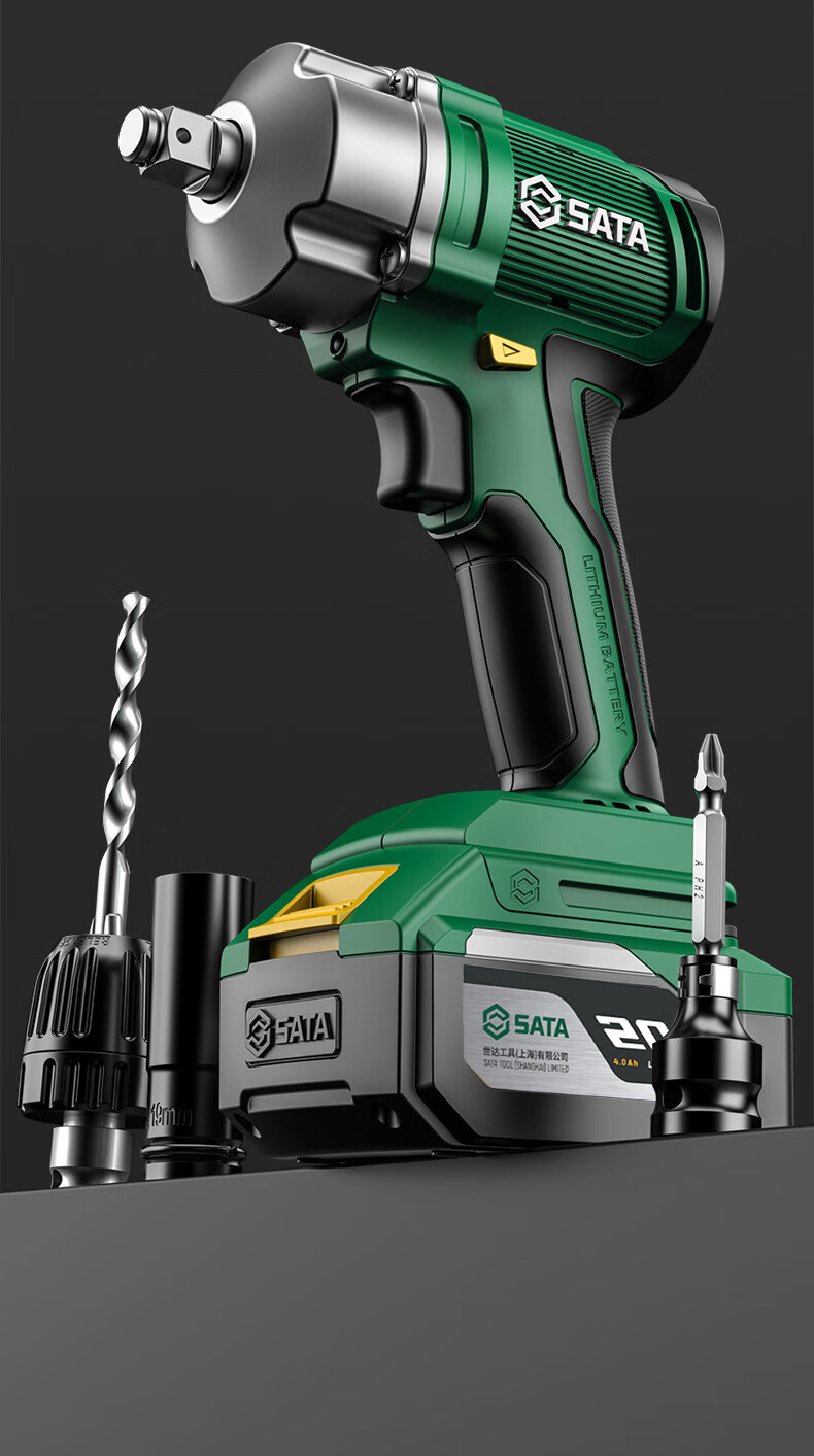 SATA Brushless Electric Wrench Lithium Impact Wrench High Torque Electric Socket Air Gun D05757 with Two Batteries 12