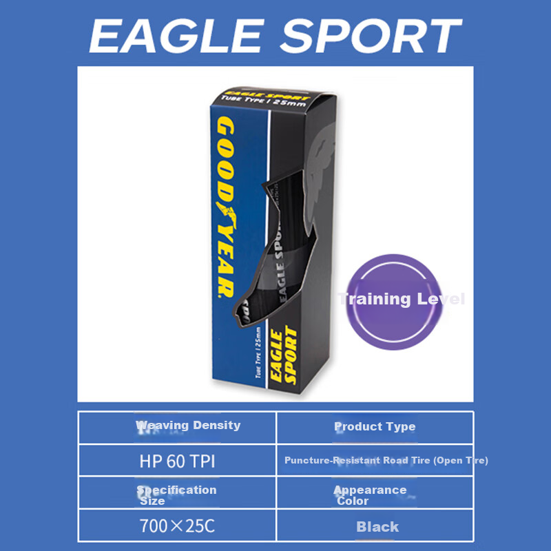 Goodyear Eagle Sport 700x25 Road Bike Tire Puncture-Resistant Open Tread Black