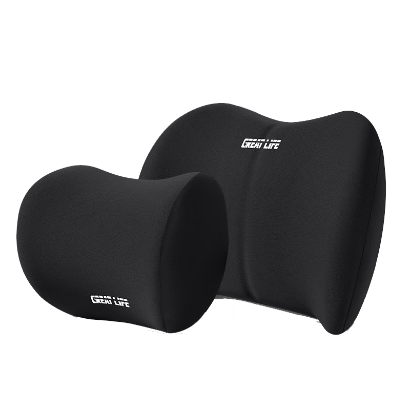 GREAT LIFE Car Headrest And Lumbar Support Set, Memory Foam Neck Pillow And Back Cushion, Car Neck Support Pad And Waist Protector