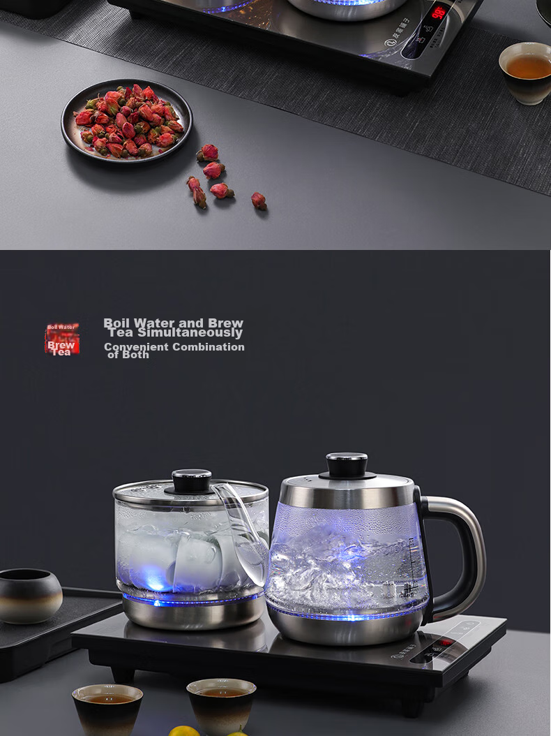 Biooner Fully Automatic Electric Kettle with Water Dispenser, Tea Maker, And Tea Table All-In for Home And Office Use, Integrated Tea Set XT-S07 Silver-Gray Three-Piece Set 1L 11