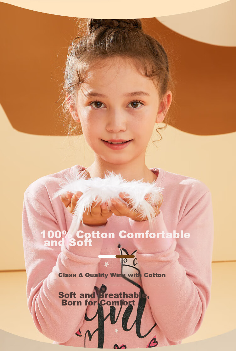 Hodohome Children's Autumn Underwear Set, Girls' Pure Cotton Thermal Underwear, Medium to Large Sizes, Girls' Cotton Sweater, 124 Light Jade, Size 165 3