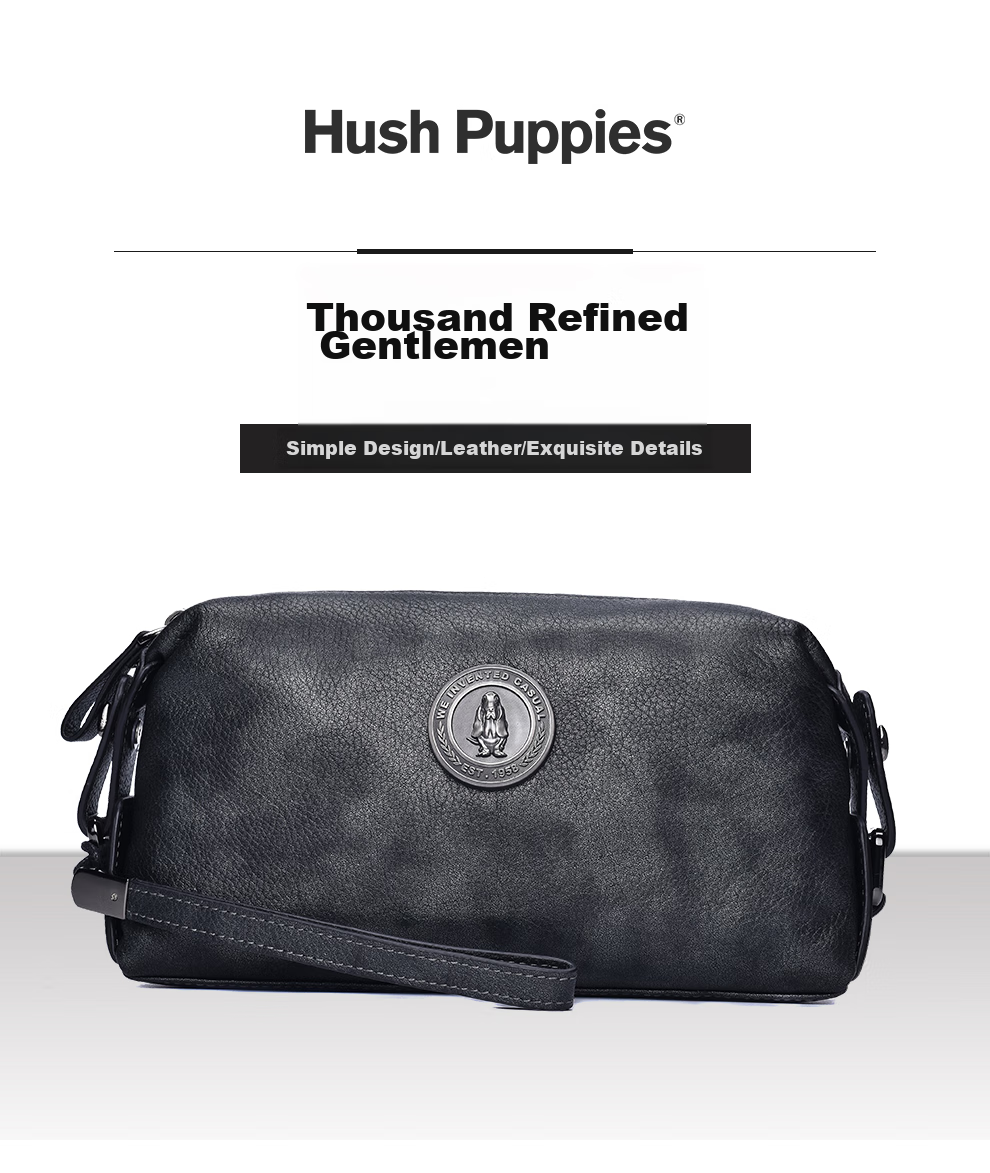 Hush Puppies Handbag, Top-Grain Leather, Large Capacity, Casual Business Men's Bag, Silver Gray Color, Birthday Gift for Boyfriend 1