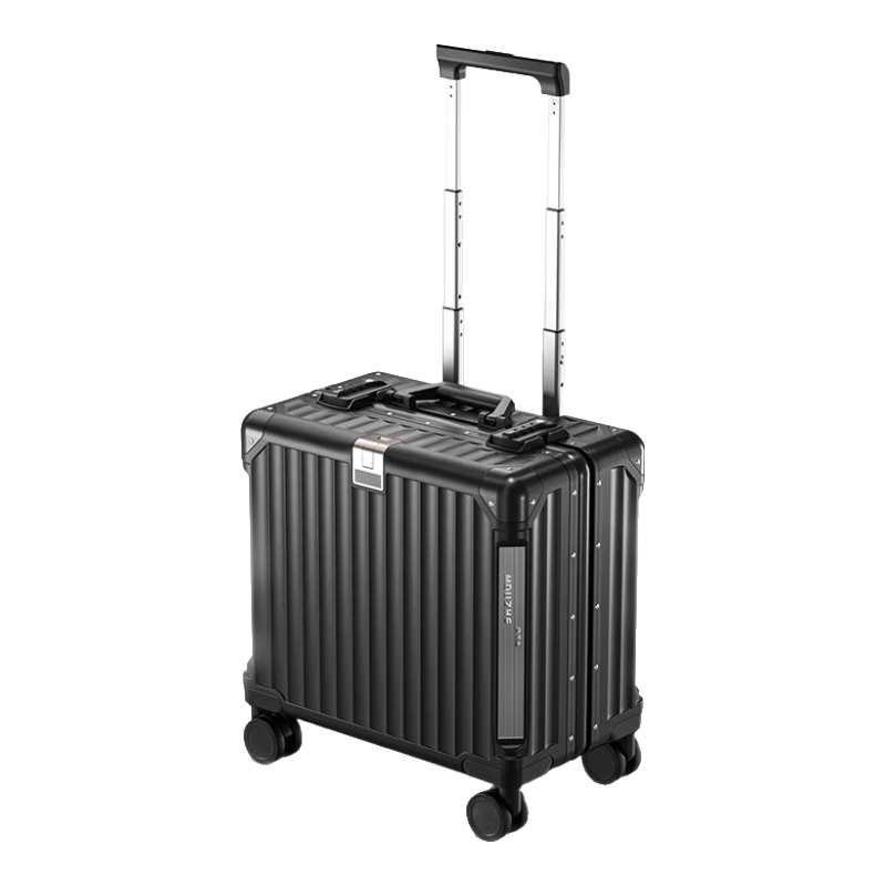 DTA Luggage, Small Carry-On Suitcase, New Lightweight Aluminum Frame Trolley Case for Men And Women, Travel Suitcase, Leather Case, Classic Black, 18 Inches