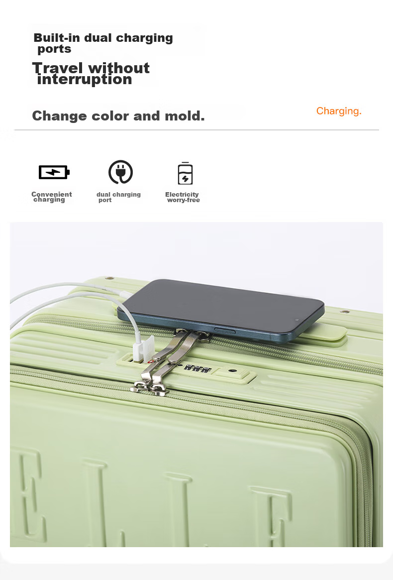 ELLE Front-Opening Luggage with Wide Handle, Large Capacity Travel Suitcase, Fashionable Password Lock, Check-In Case, 24-Inch, Gree 6