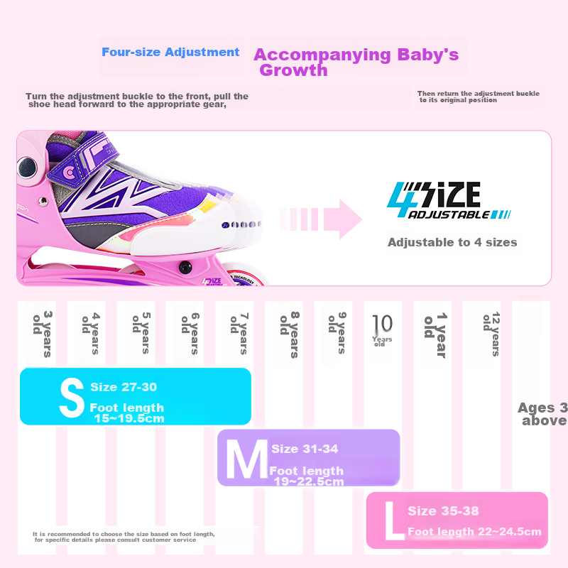 Micro Maiguo Roller Skates, Micro Children's Inline Skates for Boys And Girls, Roller Sports, 906M Pink Set, Size M