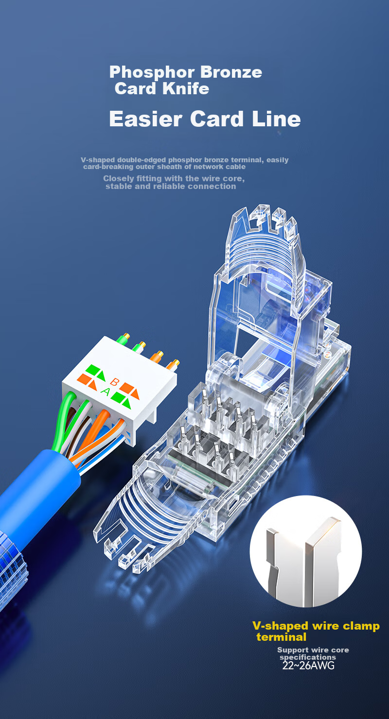 SAMZHE Cat6 Toolless Crystal Head, Gigabit Cat6 No-Tool Network Cable Connector, Engineering Grade Category 6 8P8C Tool-Free RJ45 Computer Network Connector, Single Pack MDL61 6