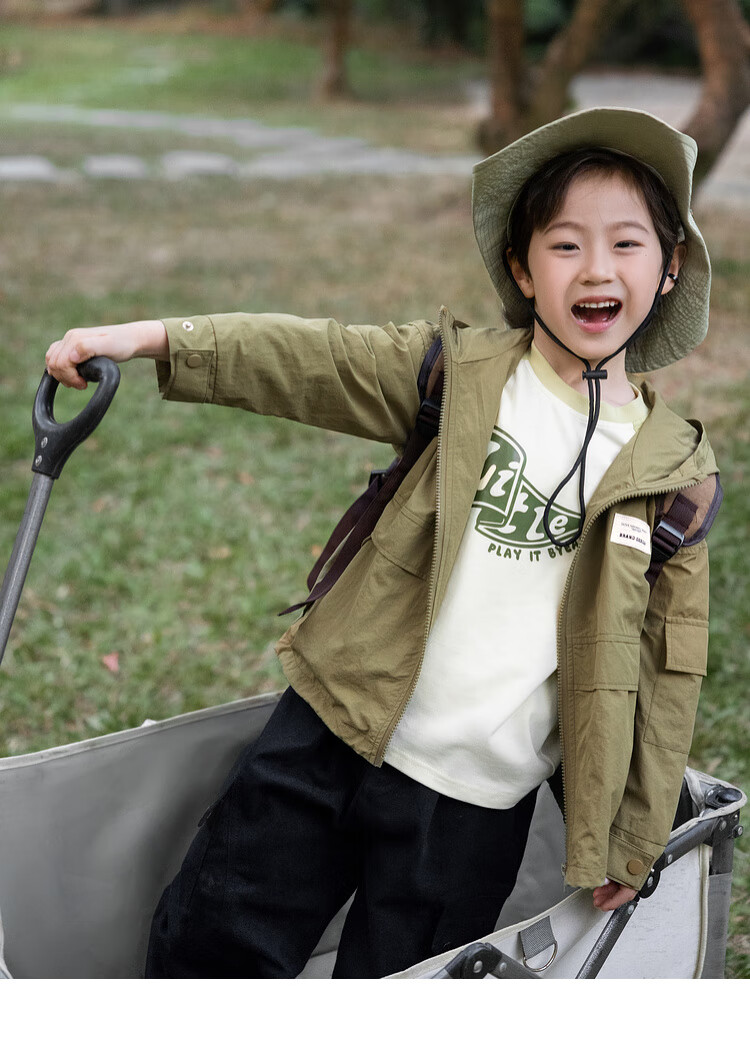 LUSON Chen Da Zhu Boys' Outdoor Hooded Workwear Jacket, 2025 Spring And Autumn New Style, Children's Water-Repellent Hiking Coat, Outerwear 9