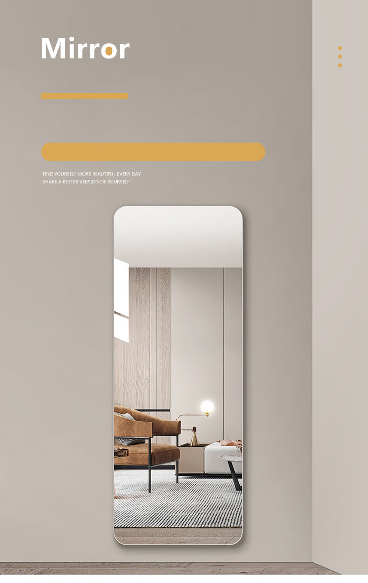 Huakaizhixing Full-Length Mirror, Frameless Adhesive Wall-Mounted Dressing Mirror, Clothing Store Mirror, Rounded Corners 150*40cm 2
