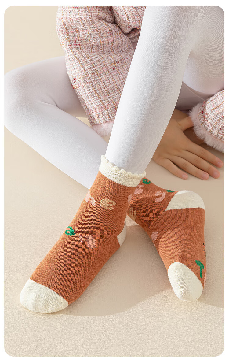 MiiOW Children's Socks, Girls' Mid-Calf Cotton Socks, Spring And Autumn Season, Cartoon Lace Trim, Student Athletic Socks for Older Girls, 5 Pairs Per Pack 16