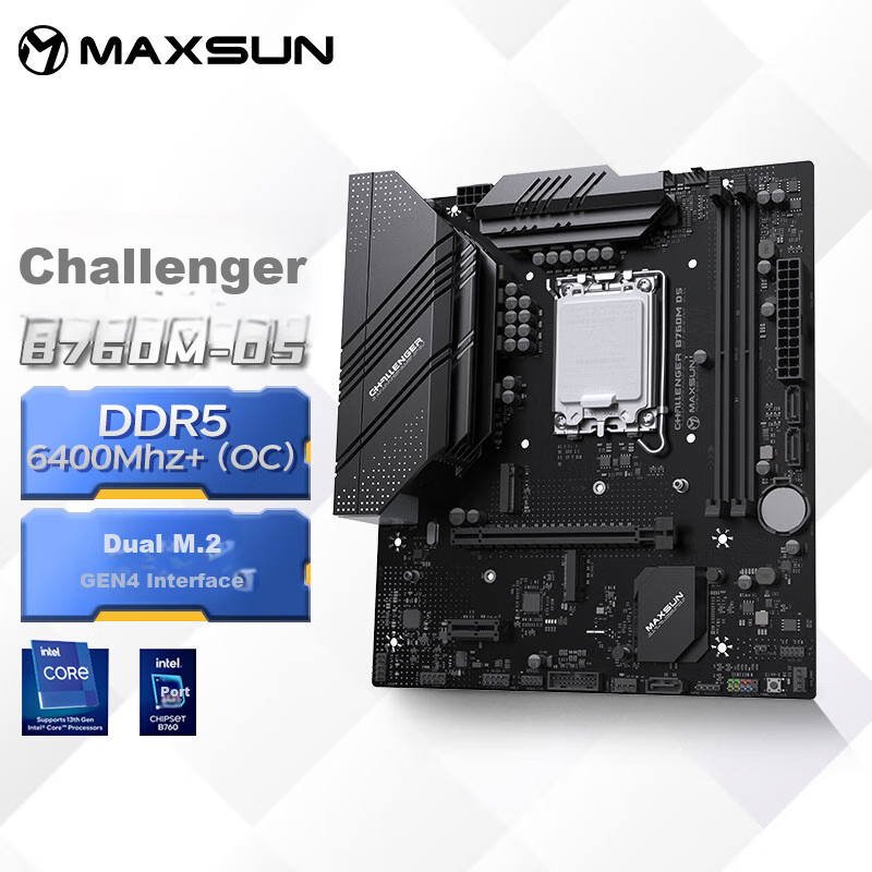 MAXSUN MS-Challenger B760M D5 Motherboard for Gaming, Supports DDR5 CPU 12600KF/13400F/14600KF (Intel B760/LGA 1700)