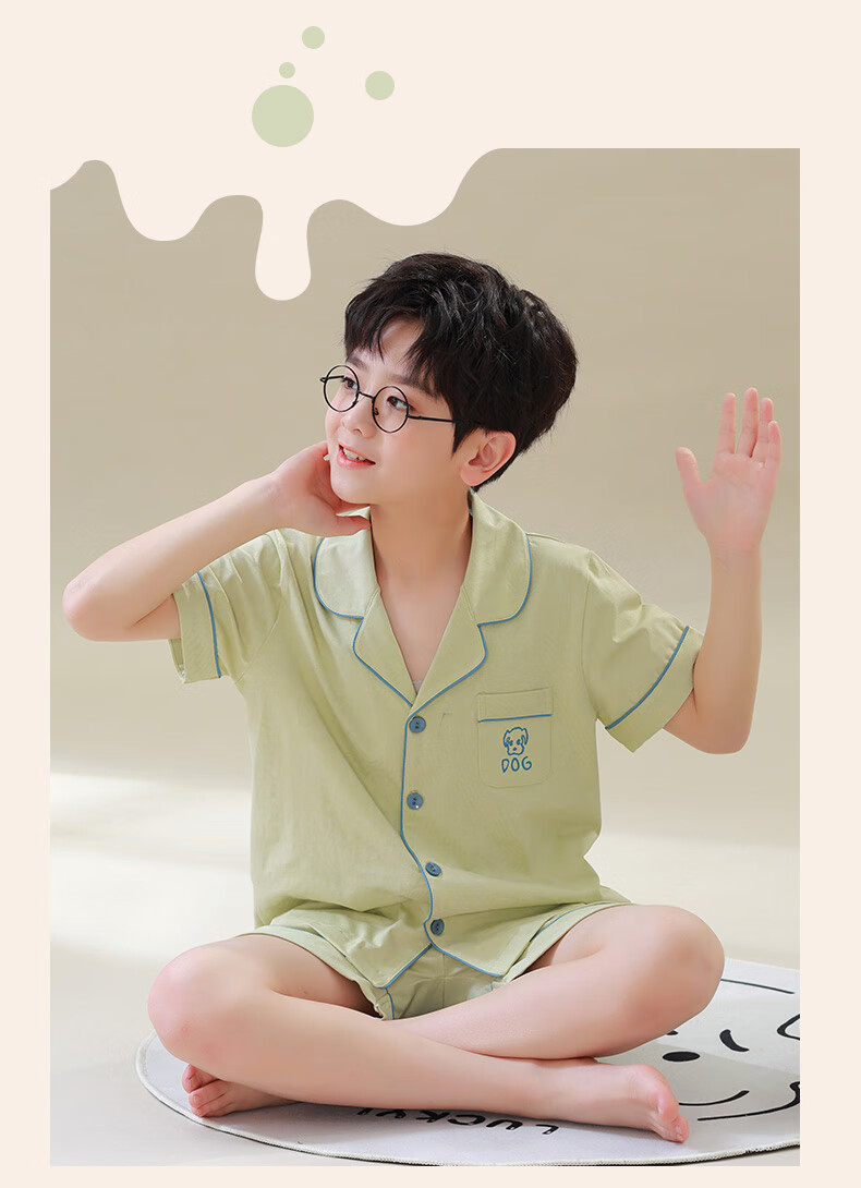 Hengyuanxiang Children's Pajamas, Boys' Pure Cotton Summer Thin Short-Sleeve Loungewear, Cardigan Sleepwear And Pajama Pants Set 15