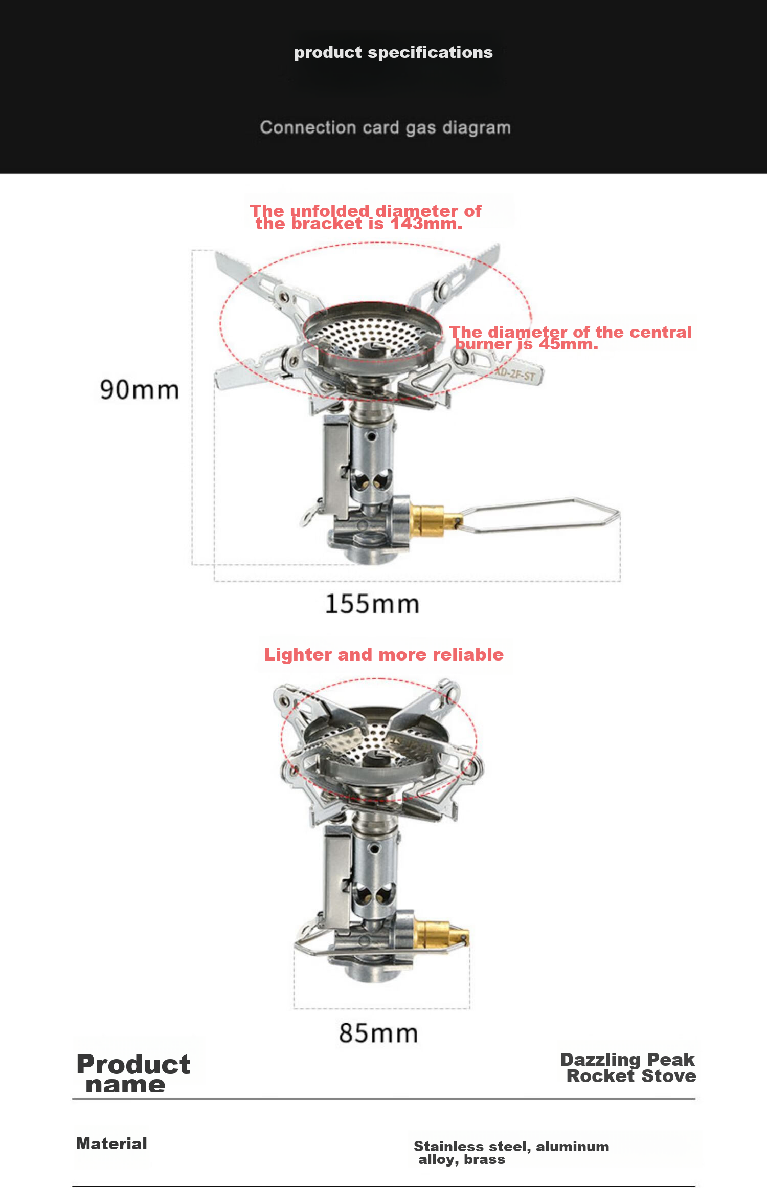 Keman Xuanfeng Rocket Stove Head, Outdoor Camping Picnic Cooking Stove, Portable Folding Gas Stove, High-Power Detachable Stove 2